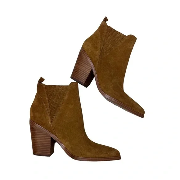 Marc Fisher Gadri Pointed Toe Bootie Rhum Suede Size 10 Stacked Heel - Picture 6 of 8